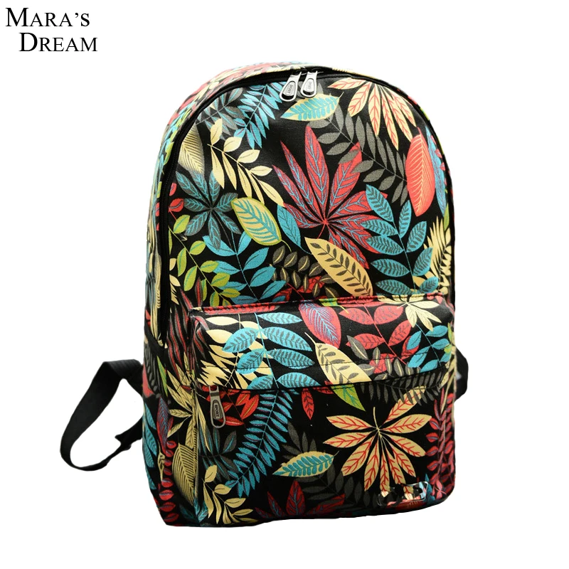 

2018 New Women Backpacks Printing Leaves Backpack Mochila Rucksack Fashion Canvas Bags Retro Casual School Bag Travel Bags