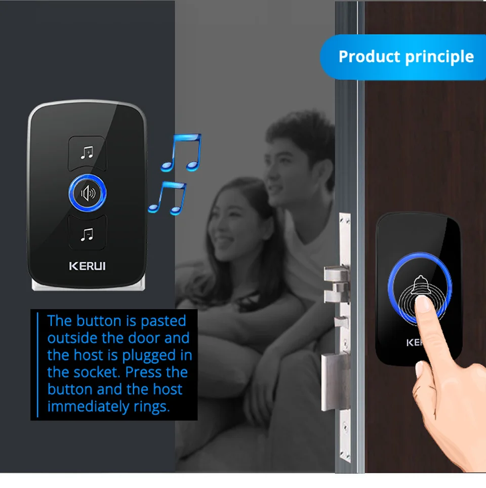 KERUI, беспроводной домашний дверной звонок, водонепроницаемая кнопка, механическая кнопка, длинная дистанционная связь, выбор мелодии, легко установить
