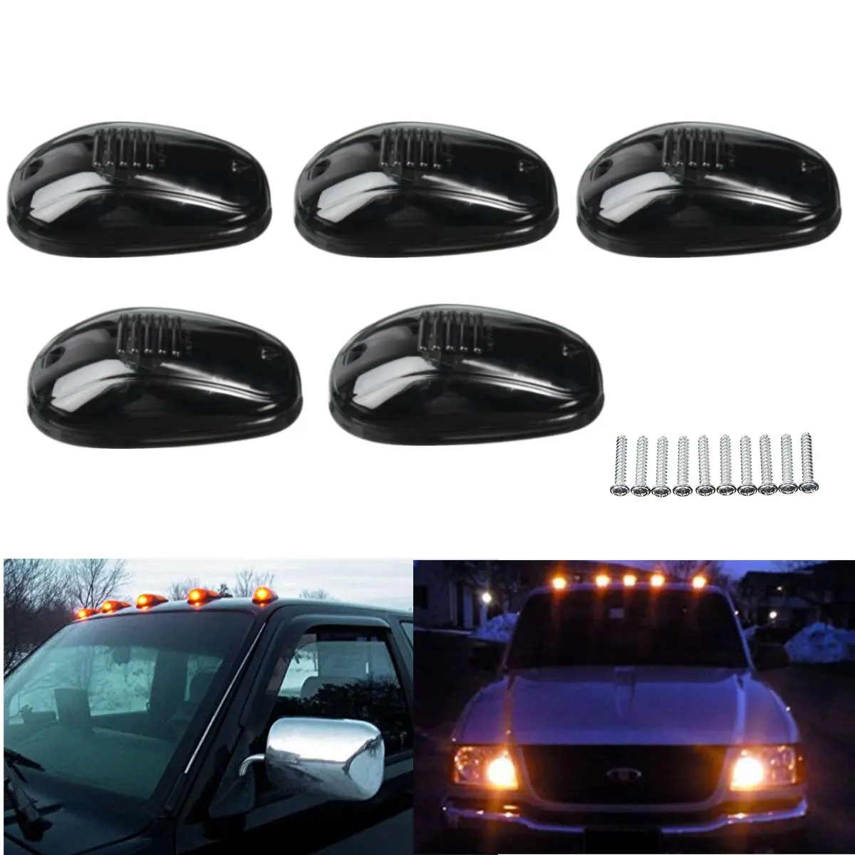 

5pcs/set 9 LED Car Cab Roof Marker Lights Universal For Truck SUV LED 12V Black Smoked Lens Lamp Car External Light Smoked Cover