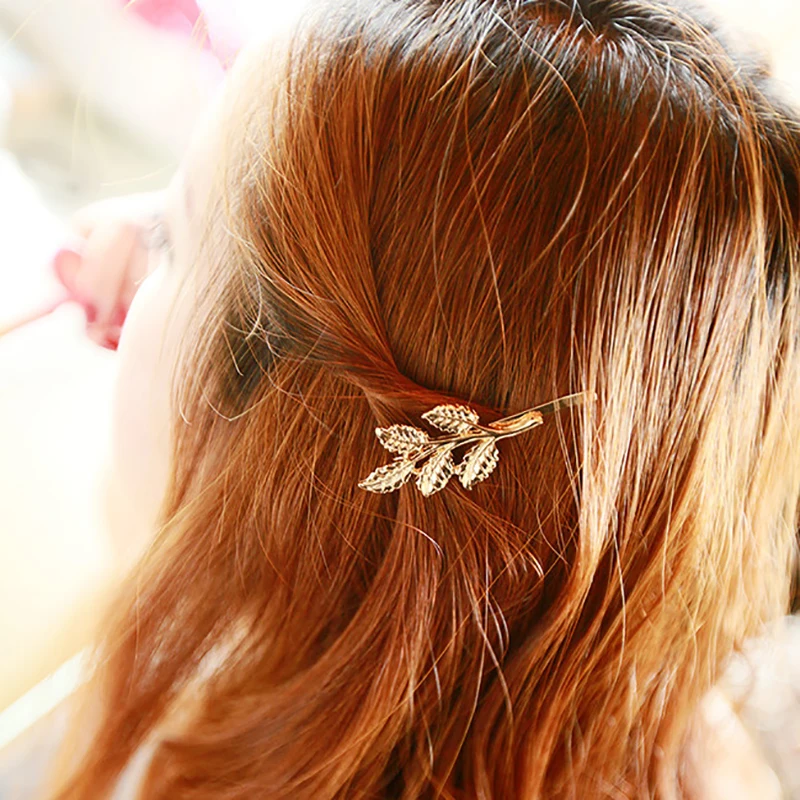 

Leaves Golden Metal Punk Hairpin Hair Clips Olive Branches Leaves Beautiful Bride Hairpin Side Folder Jewelry Findings