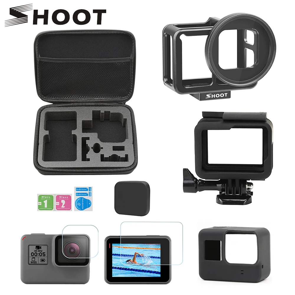 

SHOOT CNC Aluminum Alloy Protective Case Cage Accessories Set Mount for GoPro Hero 7 6 5 Black Housing for Go Pro Hero 7 Camera
