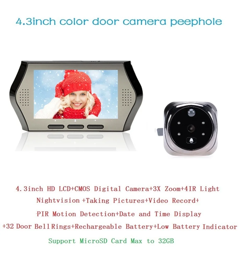 Russian videoglazok door camera eye 2016 PIR motion detection 4.3inch LCD 0.3 Megapixels camera IR night vision 32 Rings Max 32G Russian videoglazok door camera eye 2016 PIR motion detection 4.3inch LCD 0.3 Megapixels camera IR night vision 32 Rings Max 32G