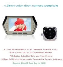 Russian videoglazok door camera eye 2016 PIR motion detection 4.3inch LCD 0.3 Megapixels camera IR night vision 32 Rings Max 32G Russian videoglazok door camera eye 2016 PIR motion detection 4.3inch LCD 0.3 Megapixels camera IR night vision 32 Rings Max 32G