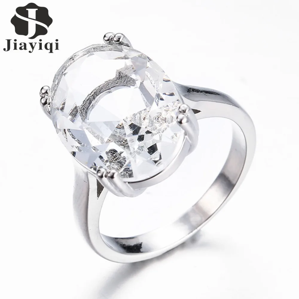 Jiayiqi Wedding Ring Silver Color For Women Cubic Zirconia White/Blue Goose Egg Shape Stone Engagement Ring Jewelry Gifts