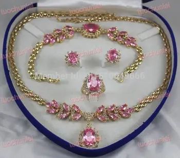 

Hot sale FREE SHIPPING >>>Wonderful Pink Zircon Gem Pendants Necklace Bracelet Earring Ring Set