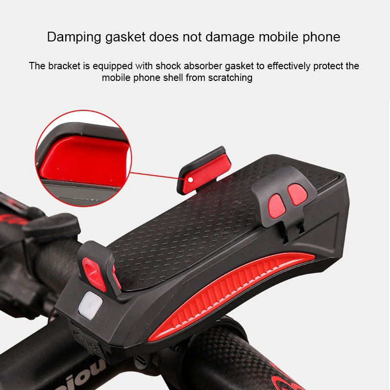 Top Multi-function Bike Light With Phone Holder Bicycle Lamp With Speaker Smartphone Mount Stand 2000/4000mAh Power Bank Front Torch 6