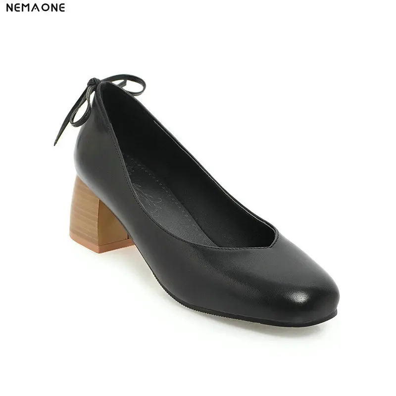 

NEMAONE New women work shoes girl's shoes square toe pu leather women pumps large size 34-43