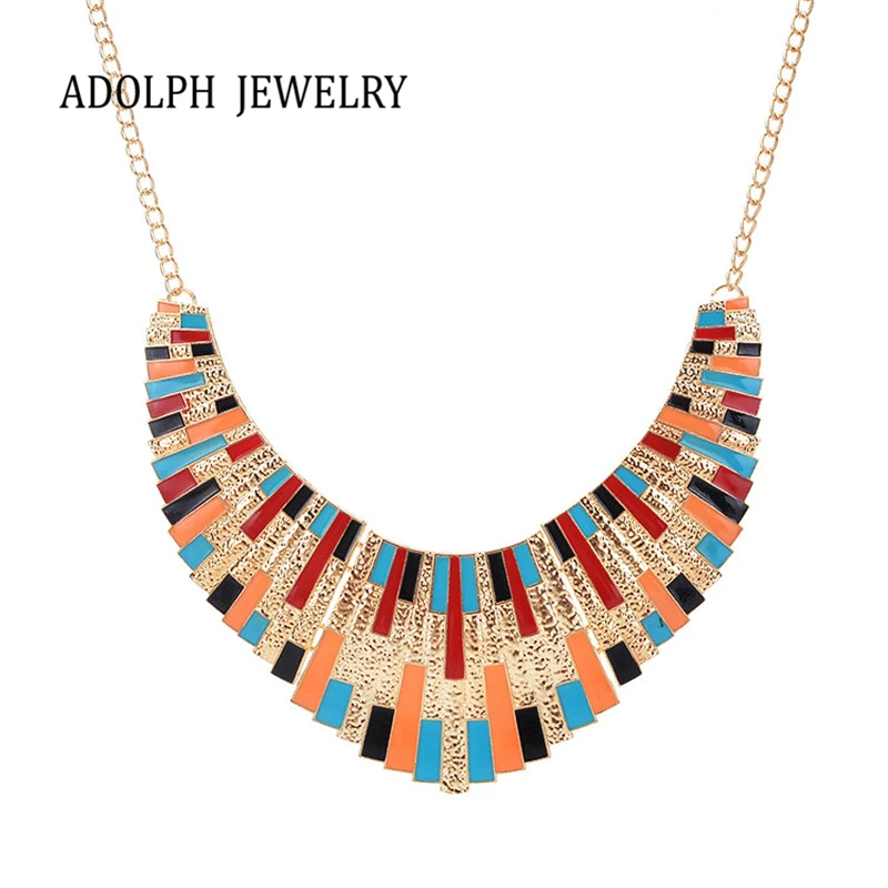 

ADOLPH Jewelry For Women Bohemia Style Accessories Trendy Geometry Mixed Colors Enamel Pendant Statement Necklace