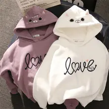 Women Hoody Women Cute Cat Hoodie Long Sleeve Elastic Warm Winter Plush Coat Student 2019 Fashion Top Streetwear