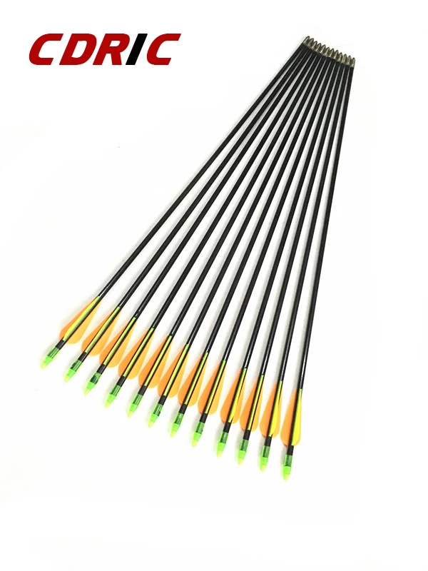 Setas de Fibra de Vidro com Ponta Bala para Arco Tiro com Arco Comprimento 80cm Seta Recurvo Caça 6 – 12 24 Pçs