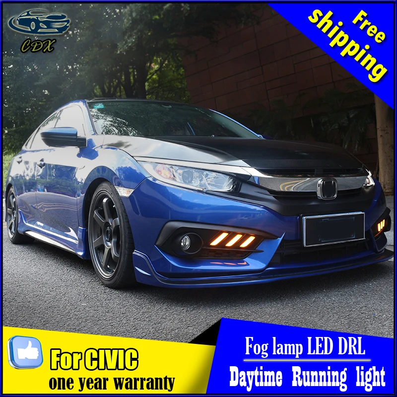 

Car styling For Honda Civic 2016 LED DRL turn signal yellow led daytime running lights High brightness guide DRL mustang style