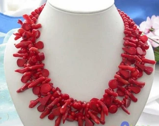 

free shipping>>@@ JY&1251 naturel 4row 18" bead taper branch red coral NECKLACE