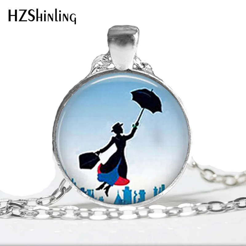 

HZ--A273 Art Glass Pendant Mary Poppins Jewelry Antique Bronze Plated Jewelry Silver Long Necklace glass picture necklace HZ1