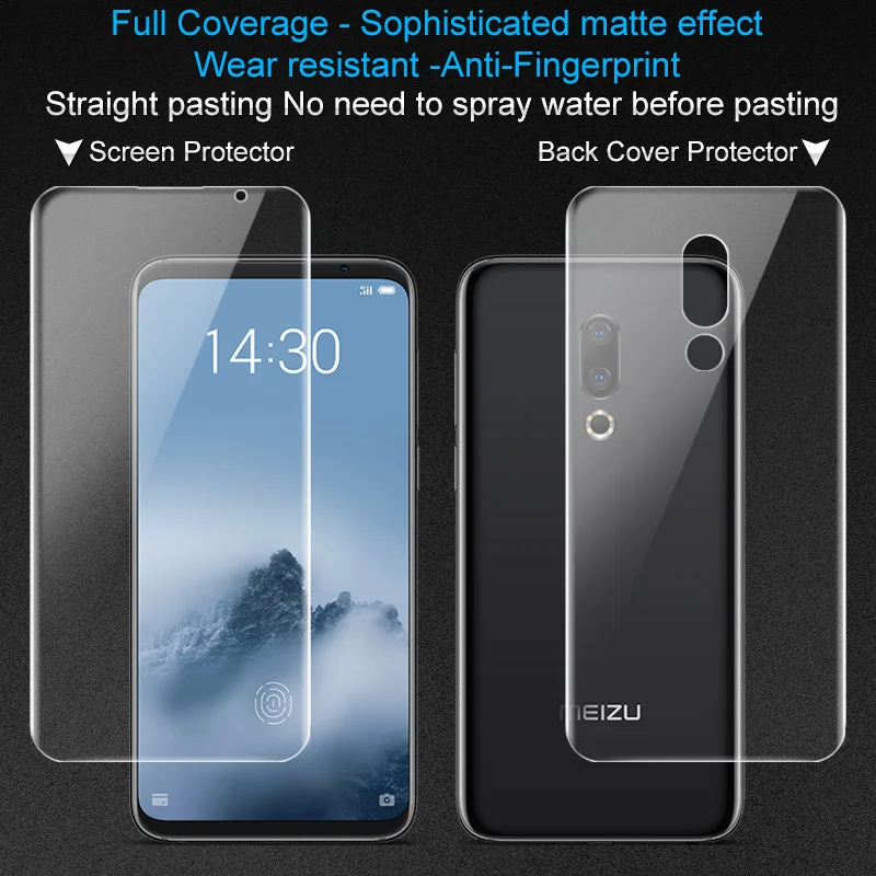 

Meizu 16th Screen Protector IMAK Full Cover 2Pcs Front + 2Pcs Back Cover Frosted Hydrogel Game Film For Meizu 16th Plus 16th+