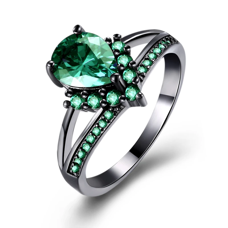 

Garilina women jewelry trinket Black Gun Plated Green cubic zirconia Women's rings Wholesale & Retail R2193