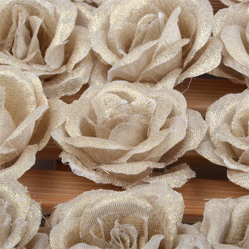 30pcs 4cm Silk Gold Artificial Rose Flower Heads Decorative Flowers for Wedding Home Party Decoration Mini DIY Fake Flower Wall