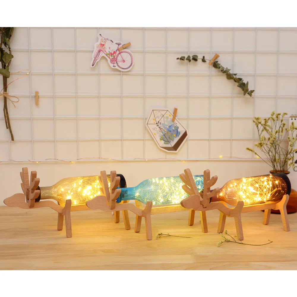 Elk LED Lights Glass bottle  Wood Base Illusion Night Switch Table Light Table Lamp Christmas Home Ornament new year decor