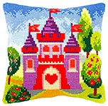 

Castle DIY Needlework Kit Unfinished Acrylic Yarn Embroidery Pillow Tapestry Canvas Cushion Front Cross Stitch Pillowcase