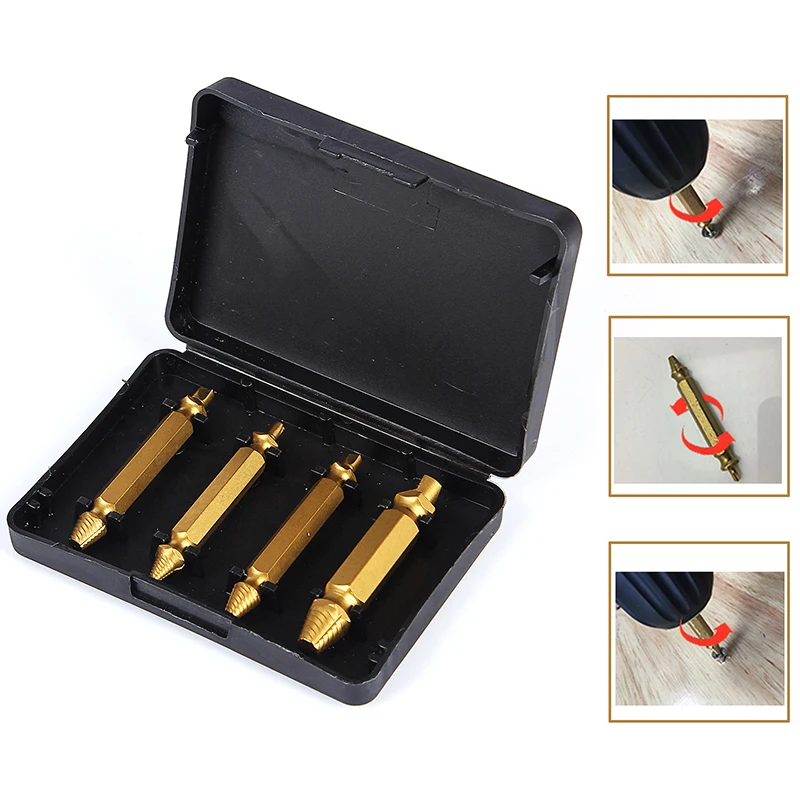 

Hakkin 4Pcs Screw Extractor Drill Bits Guide Set Broken Damaged Bolt Remover S2+Ti Double Ended Damaged Screw Extractor