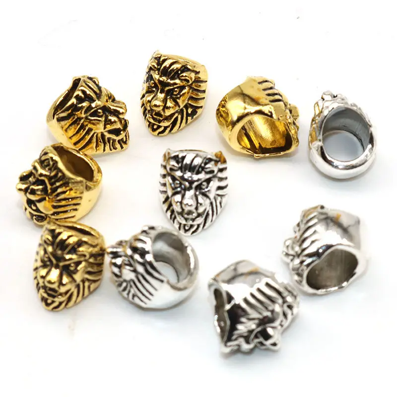 

20pcs Silver Gold material Tibetan Silver Beads lion Head European Spacer Beads big hole Handmade For charm Jewelry Making 13mm