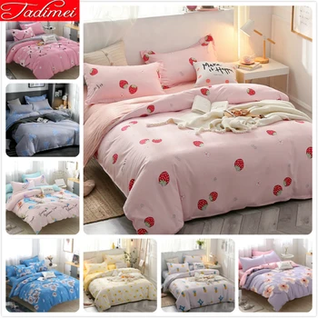 

Strawberry Pink Quilt Duvet Cover 3/4pcs Bedding Set Adult Kids Child Soft Cotton Bed Linen Single Queen Queen King Size 150x200