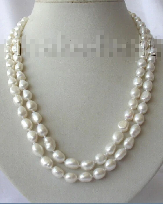 

FREE shipping>>>> stunning 19" 2rows 11mm baroque white freshwater cultured pearl necklace h753 6.07