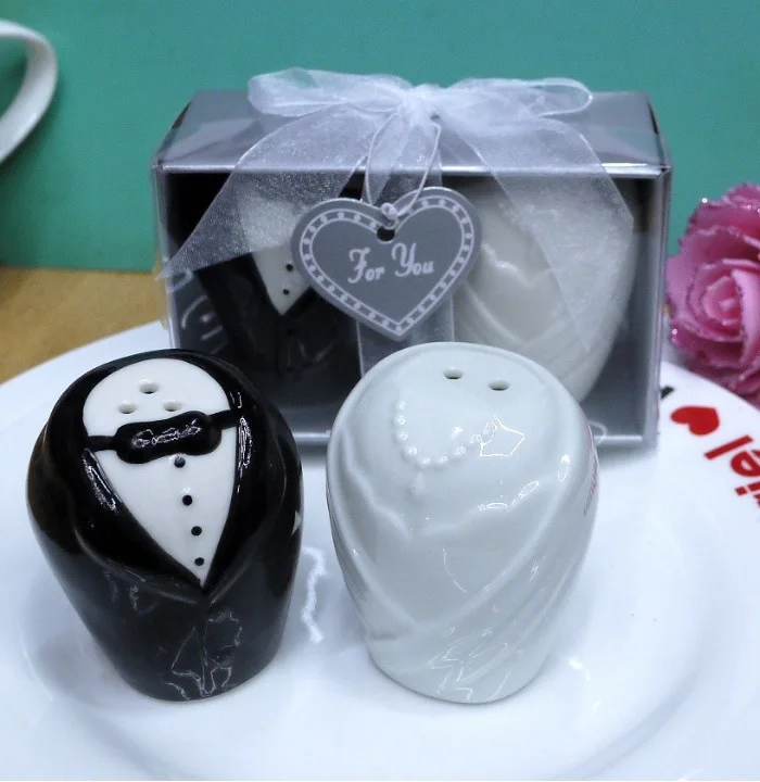 50pairs wedding souvenirs for guest bride and groom ceramic salt and
