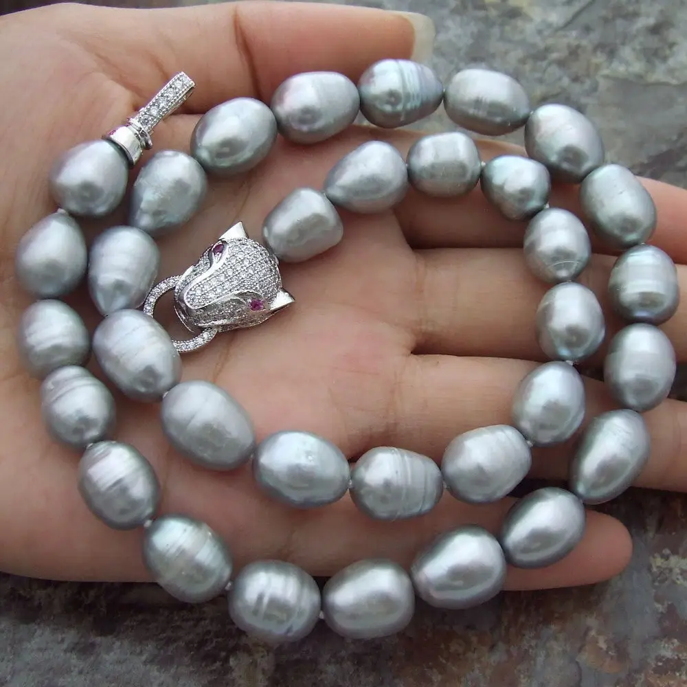 

Free Shipping >> HUGE AAA+ 11-13MM South Sea Gray Baroque Pearl Necklace 18 inch