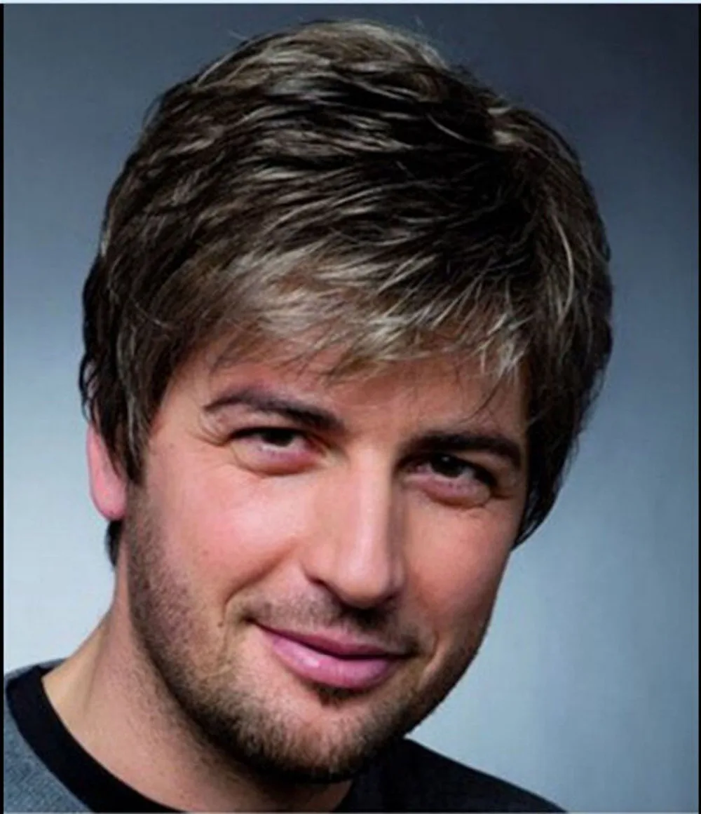 

Fashion Classic Short Straight Wig Men's Mixed Color Natural Comfort Full Wig