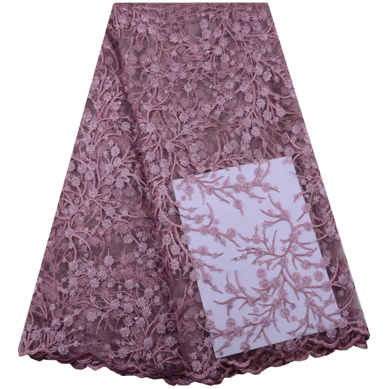 

New Arrival Onion Color African Appliqued Tulle Lace Fabric 2019 Wholesale French Net Lace With Beaded For Nigeria Wedding S1422
