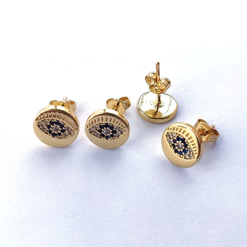 10 пар золотого цвета модные темно-синие фианиты CZ микро проложить круглый глаз дизайн серьги гвоздики для женщин женские ювелирные изделия ER897