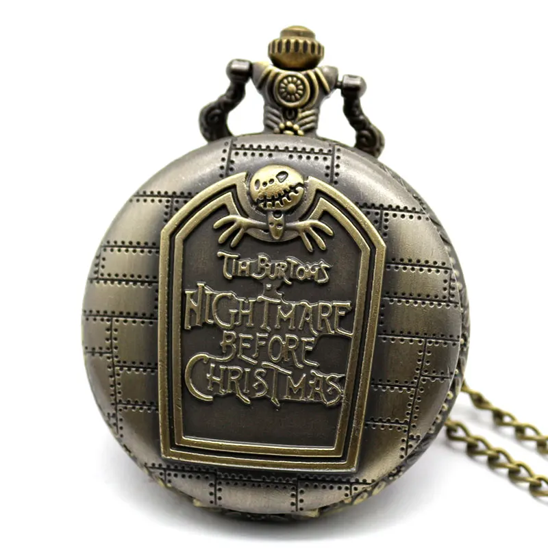 Vintage Quartz Pocket Watch The Buttons Nightmare Before Christmas Pendant Unisex Gift With Necklace Chain european and american movies aladdin and the magic lamp quartz pocket watch do the old flip quartz watch chain table ds274