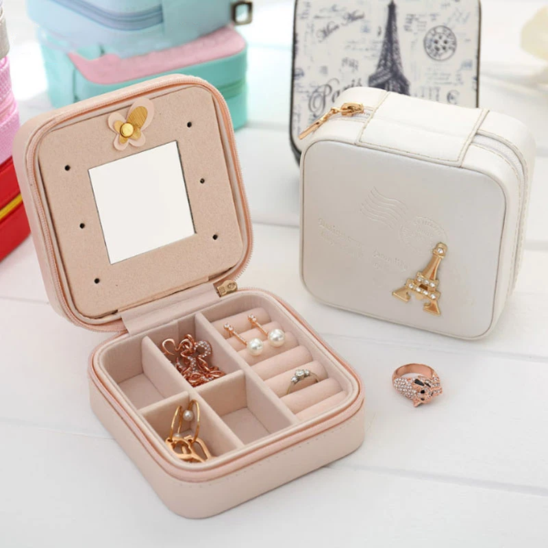 

Travel Jewelry Storage Box For Double Layer Cosmetic Makeup Organizer Jewelry Packaging Box Earrings Storage Container For Girl