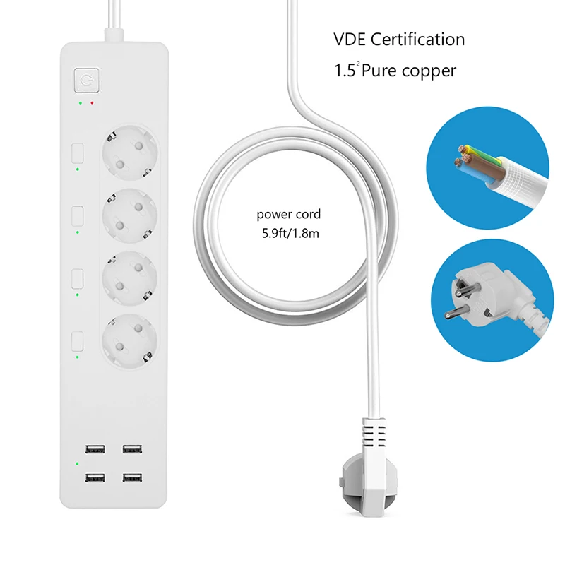 WiFi Smart power Strip стабилизатор напряжения с 4 умные розетки 4 usb-порта удлинитель кабеля питания, работа с Alexa и Google Assistant