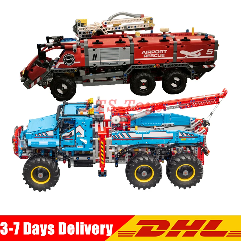 

LEPIN 20055 The Rescue Vehicle Set +20056 All Terrain 6X6 Remote Control Truck Building Blocks Bricks Toy Clone 42070 42068 2pcs