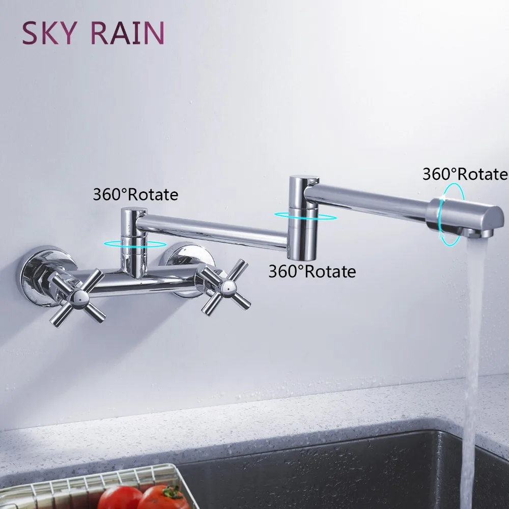 SKY RAIN Europe Style Single Handle Brass Chrome Bathroom Faucet Wall Mounted Water Mixer Tap