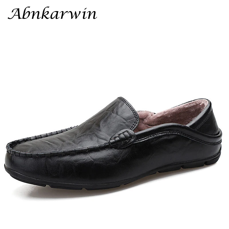 

Loafers Men Leather Casual Shoes Quality Adult Slip on Moccasins Men Sneakers Male Footwear Two Style Fur or Not Fur Loafer