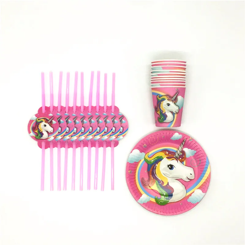 

Cartoon Unicorn Theme 30Pcs/Lot Party Decoration Happy Birthday Straws Papers Cups Plates Boys Favors Party Supplies For Kids