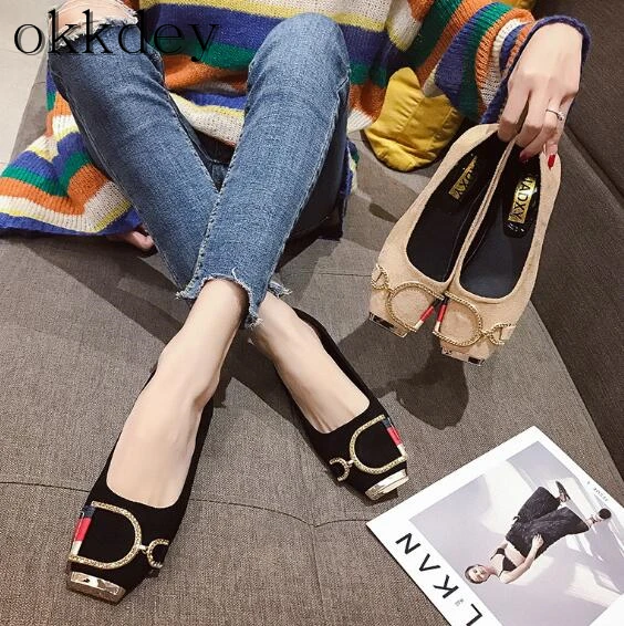 

Woman shoes 2019 new hot square head metal rhinestone low heel shallow mouth set fashion female single shoes a006