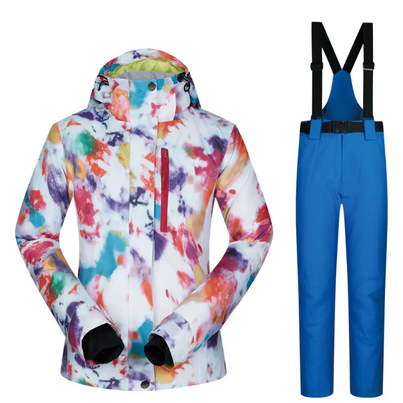Женские лыжные костюмы, брендовые водонепроницаемые дышащие теплые лыжные куртки и штаны, зимние лыжные и сноубордические костюмы, зимняя женская куртка - Цвет: MHSJ And Blue