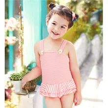 Купальник для девочек, милая розовая полосатая многослойная юбка-пачка, купальник для девочек, летний купальник для моря, цельный купальник