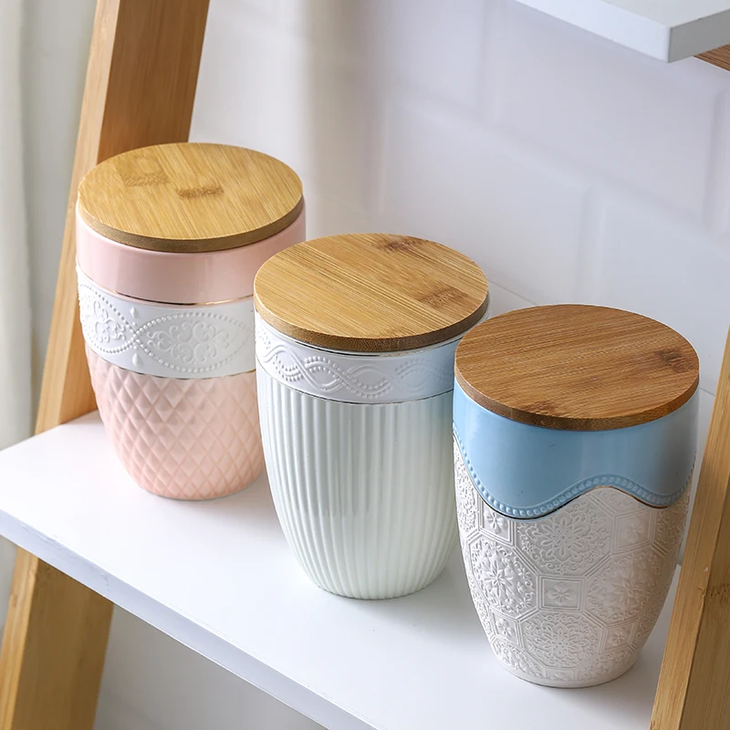 

High Quality Ceramic Coffee Bean Jar 900ML Embossed Large Sealed Tank with Cover Storage Jar Sugar Tea Cans Food Storage Bottle