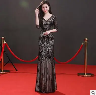 Beauty Emily Бисероплетение Королевский синий Формальные платья vestido de festa Русалка вечернее платье длинное вечернее платье сексуальное платье Русалка - Цвет: black