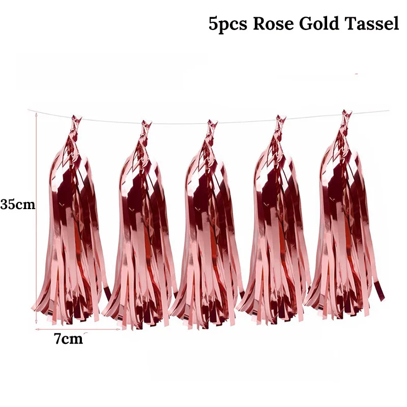 Розовое золото, украшения для дня рождения, Детские цифры, набор воздушных шаров, бумажные соломинки, тарелки, подарочные пакеты, взрослые принадлежности для вечеринки-девичника - Цвет: 5pcs tassel