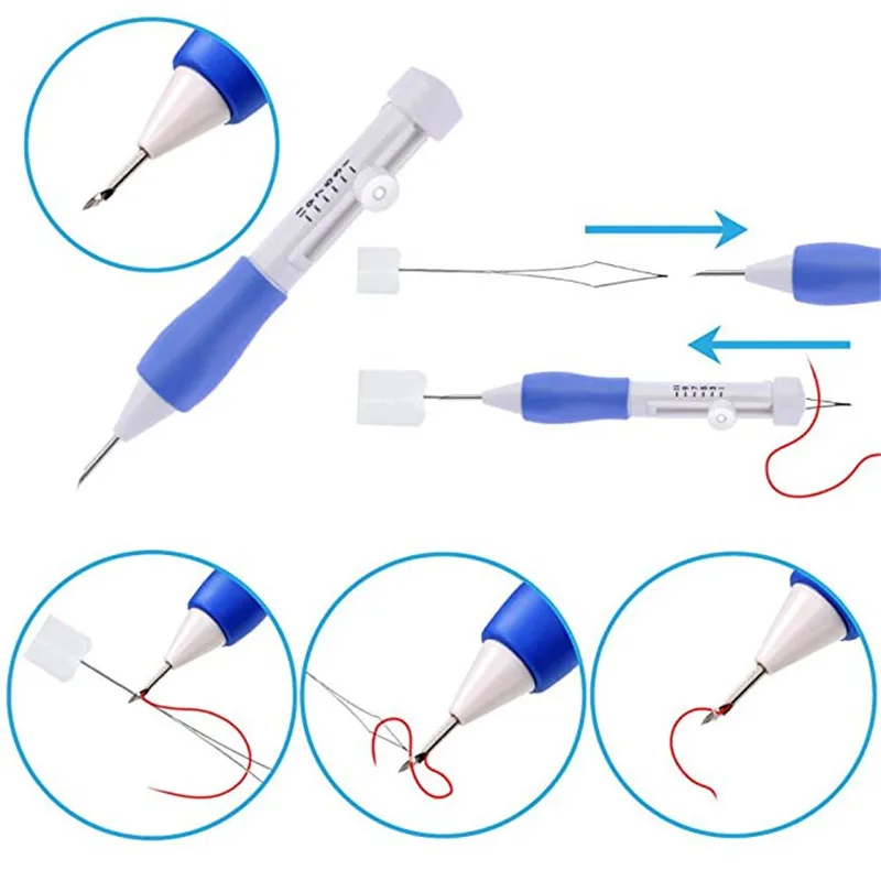 Magic Embroidery Stitching Punch Needles Pen Set Craft Tool for DIY Threaders Sewing Knitting Kit Embroidery Patterns with Case (4)