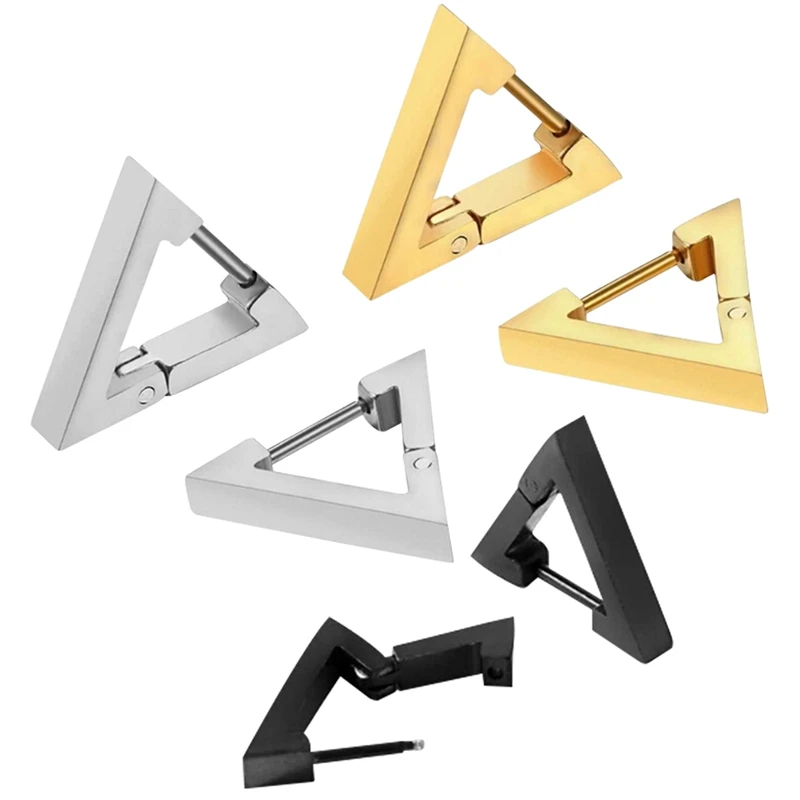

1 Piece Punk Design Fashion Square Triangle Round Geometric Stainless Steel Stud Earring For Women And Men
