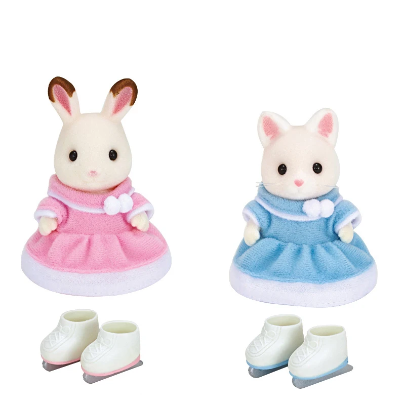 Sylvanian Families Кукольный Домик Друзей Катание на коньках Комплект Кролик и Кот 2 игрушки Фигурки девочек подарок 52588