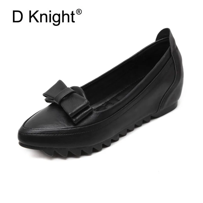 New Fashion Bow Pointed Toe Women High Heels Wedge Shoes Ladies Casual Slip-on Wedges Female Height Increasing Pumps Shoes afbeelding