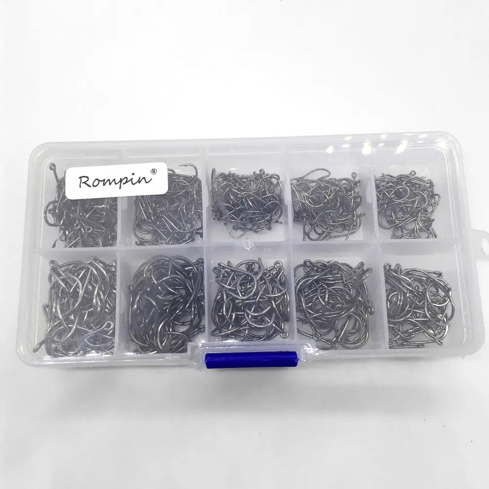 Rompin 500pcs/set mixed size #3~12 high carbon steel carp fishing hooks pack with hole with Retail Original box Jigging Bait Rompin 500pcs/set mixed size #3~12 high carbon steel carp fishing hooks pack with hole with Retail Original box Jigging Bait