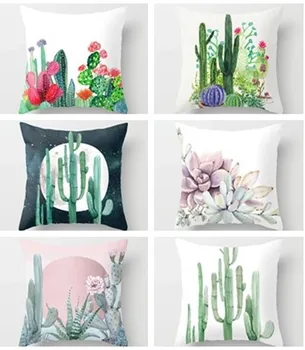 

Attractive Colorful Cactus Printed Short Soft Plush Cushions Cover Throw Pillow Car Home Decoration Decorative Pillowcase